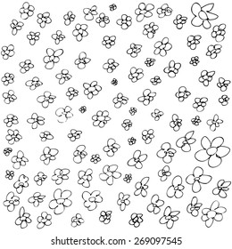 Hand drawn pen and ink illustration of flowers on a white background