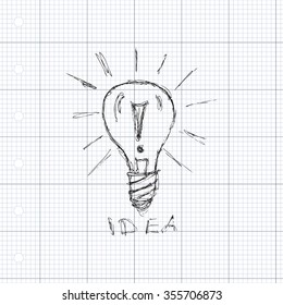 Hand drawn pen and ink illustration of a light bulb