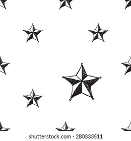 Hand drawn pen and ink tip stars seamless patterns. Set of isolated decorative symbols and elements in some shapes and designs. Black outline sketch on white background