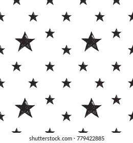 Hand drawn pen and ink whole stars seamless patterns. Isolated decorative symbols and elements. Black outline sketch on white background