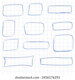 Hand drawn with a pen on a checkered sheet of paper frame for text