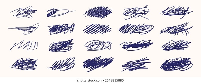 Caneta desenhada à mão rabisca traços preto linha arte doodle set. Ilustração vetorial