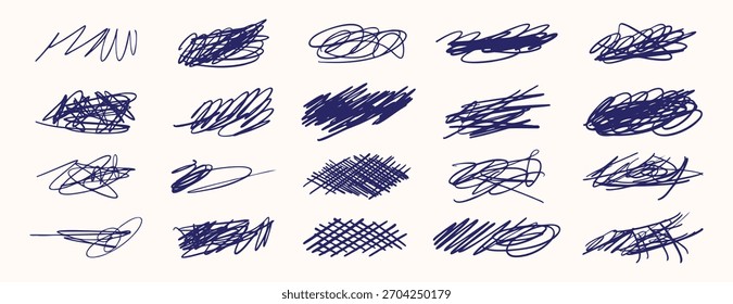 Caneta desenhada à mão rabisca traços preto linha arte doodle set. Ilustração vetorial