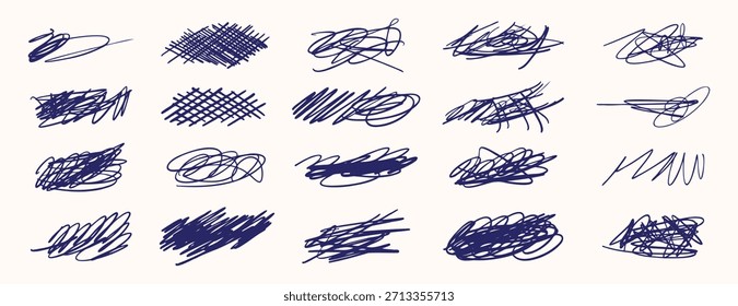 Handgezeichneter Stift, der mit einem Kritzelstrich die schwarze Linie eines Kunstdoodle-Sets markiert. Vektorgrafik