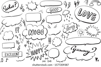 Hand drawn pen style speech bubble set