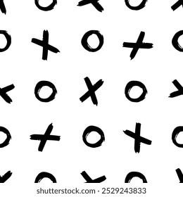 Hand drawn pencil  brush  cross and a zero seamless pattern, tic tac toe pattern. Hand drawn sketch.