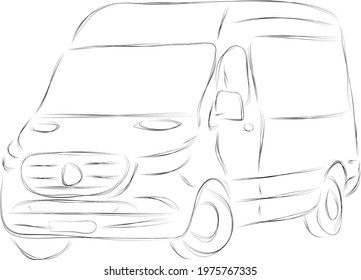Hand drawn pencil cartoon illustration of a commercial vehicle