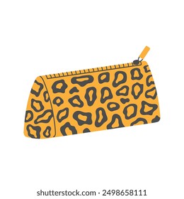 Hand drawn pencil case with animal print. Back to school, college, education concept. Isolated vector illustration