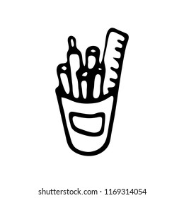 Hand drawn pencil case doodle. Sketch Back to school, icon. Decoration element. Isolated on white background. Vector illustration.
