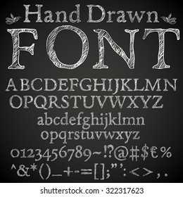 Hand Drawn Pencil Or Chalk Sketched Font: Letters, Numbers And Symbls, Vector