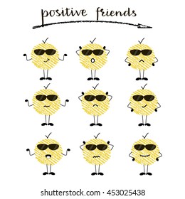 Hand drawn pencil different emoticons