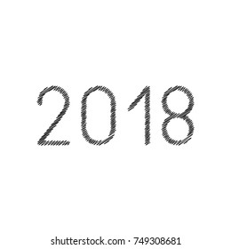 Hand drawn pencil effect 2018 number of the new year. Typography sign.  Vector illustration.