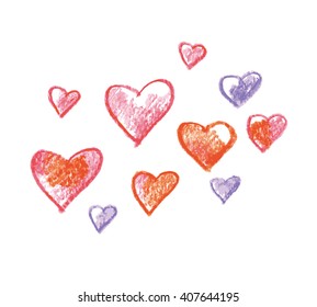 hand drawn pencil illustration of heart icons