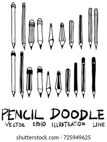 Hand drawn pencil isolated. Vector sketch black and white background illustration icon doodle