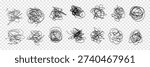 Hand drawn pencil messy scribble and pen scratch texture with doodle circles. Website background elements that use a raw messy pen scratch texture