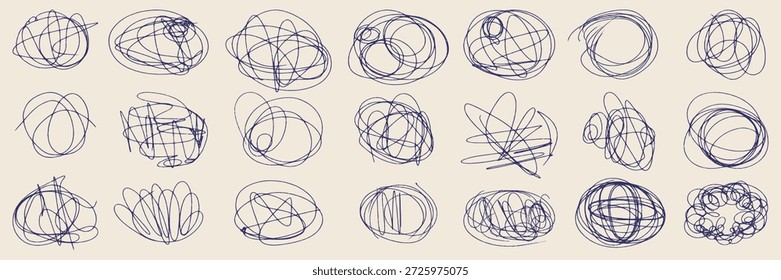 Lápis desenhado à mão, textura de rascunho bagunçado e caneta com círculos de doodle. Elementos de plano de fundo do site que usam uma textura rasa e confusa de rascunho de caneta.