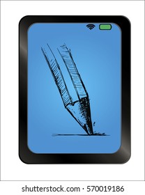 Hand drawn pencil on background plate. Vector illustration.