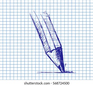 Hand drawn pencil  on copybook background. Vector illustration.