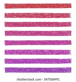 Hand Drawn Pencil Red Scribbles. Set of Bright Doodle Sketch Banners. Vector illustration.