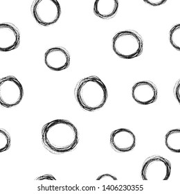 Hand drawn pencil scribbles seamless pattern with rough circles. Edge torn texture. Vector isolated simple hatch background for wrapping paper.