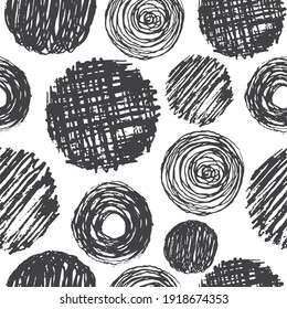 El patrón de lápiz dibujado a mano es fluido. Vector aislado de fondo de trazo redondo para el papel de envoltura. Textura del borde rota con círculos de hojas ásperas.