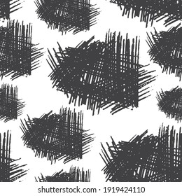 Hand drawn pencil scribbles seamless pattern. Edge torn texture with rough foil shapes. Vector isolated ink background for wrapping paper.