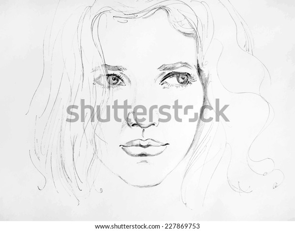 Hand Drawn Pencil Sketch Face Girl Stock Vector Royalty