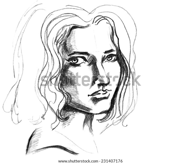 Hand Drawn Pencil Sketch Face Girl Stock Vector Royalty