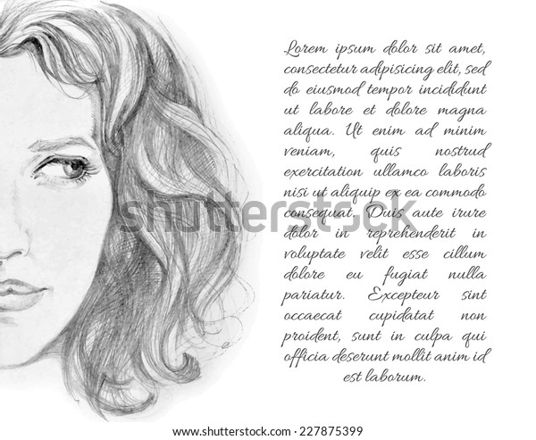 Hand Drawn Pencil Sketch Portrait Girl Stock Vector Royalty