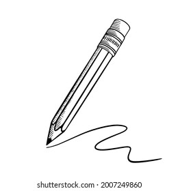 Hand drawn pencil sketch with stroke. Black doodle on white background. Vector illustration.