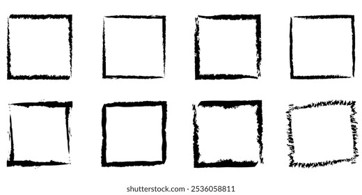 Hand drawn pencil square borders.Set of black chalk frames.Grunge frame.Rectangle boxes. Vector illustration isolated on white background.