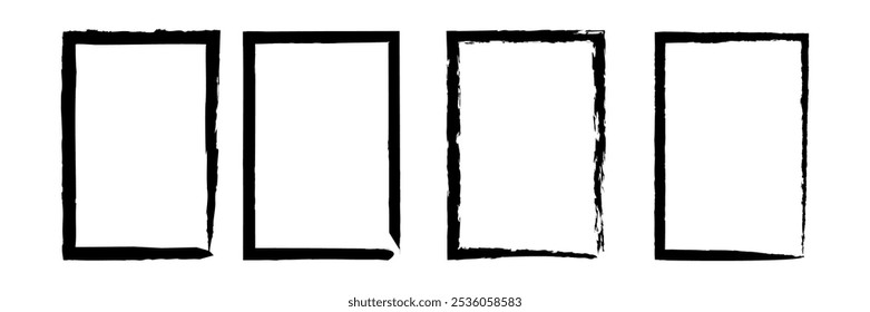 Hand drawn pencil square borders.Chalk rectangle frames set. Grunge black frame.Rectangle boxes. Vector illustration isolated on white background.