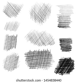 Hand drawn pencil texture set, different shapes. Doodle and sketch style.