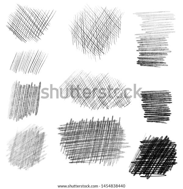 Hand drawn pencil texture set, different shapes.\
Doodle and sketch style.