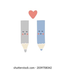 Hand drawn pencils love vector illustration. Design for decoration notebook, planner, notepad, copybook and journal. 
