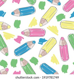 Hand drawn Pencils seamless vector illustration pattern
