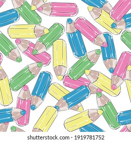 Hand drawn Pencils seamless vector illustration pattern