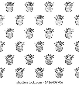 Hand drawn peneapple in doodle style on white background. Vector seamless pattern.