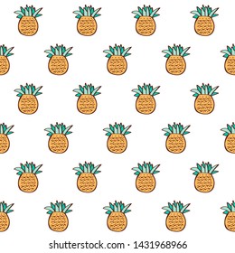 Hand drawn peneapple in doodle style isolated on white background. Vector seamless pattern.