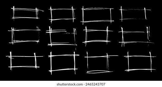 Hand drawn with pen,grunge texture, vector frames.Doodles; hand drawn rectangle frames set. Doodle rectangular shape. Scribble pencil square text box; highlighting design elements. Line border. EPS 10