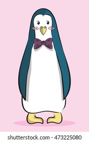 hand drawn penguin on a pink background