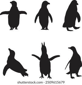 Hand drawn penguin silhouette set