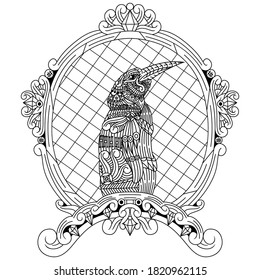 Dibujo manual del pingüino en el estilo zentángulo