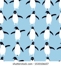 Hand drawn penguins. Vector  seamless pattern.