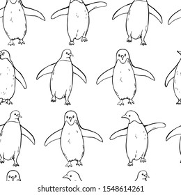 Hand drawn penguins. Vector  seamless pattern.