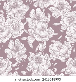 Hand Drawn Peony Flower Seamless Pattern