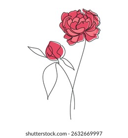 Hand drawn peony flower vector. Linear icon. Line continuous drawing. Floral design, botanical print, card, wall art poster, logo, sign, doodle, symbol. Abstract cartoon plant illustration