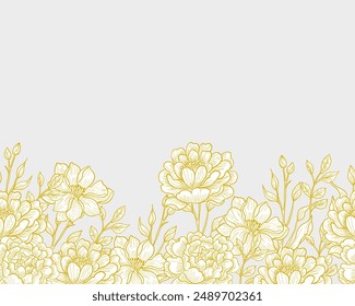 Hand Drawn Peony and Rose Bud Background