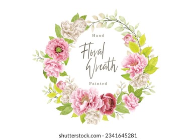 Hand drawn peony wreath design