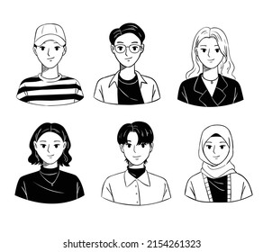 Hand Drawn People Avatar Collection Set